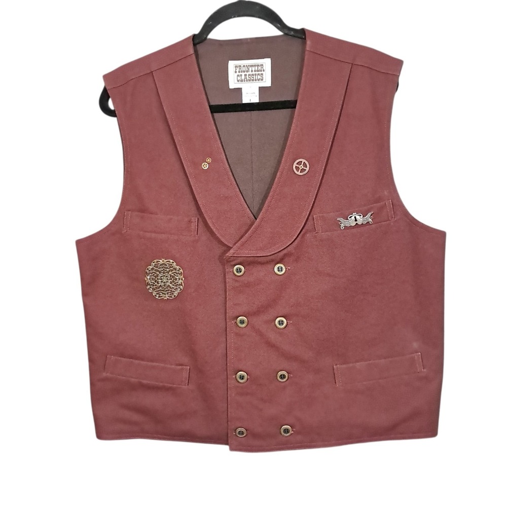 Frontier Classics Double Breasted Old West Vest Victorian Maroon Steampunk L